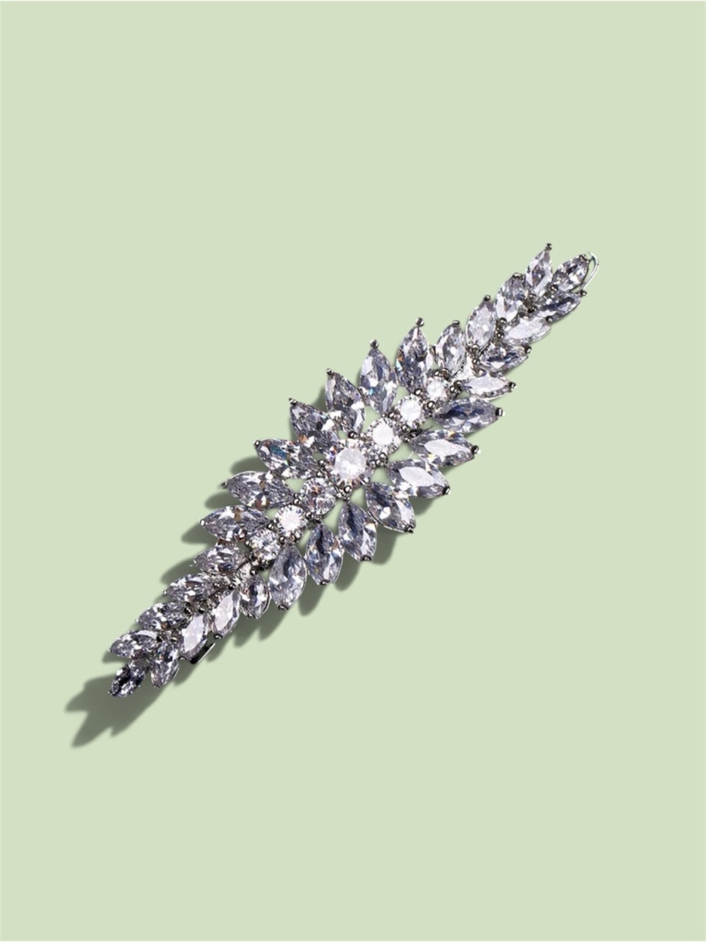 Cubic zirconia Hair Barrette - Silver Tone